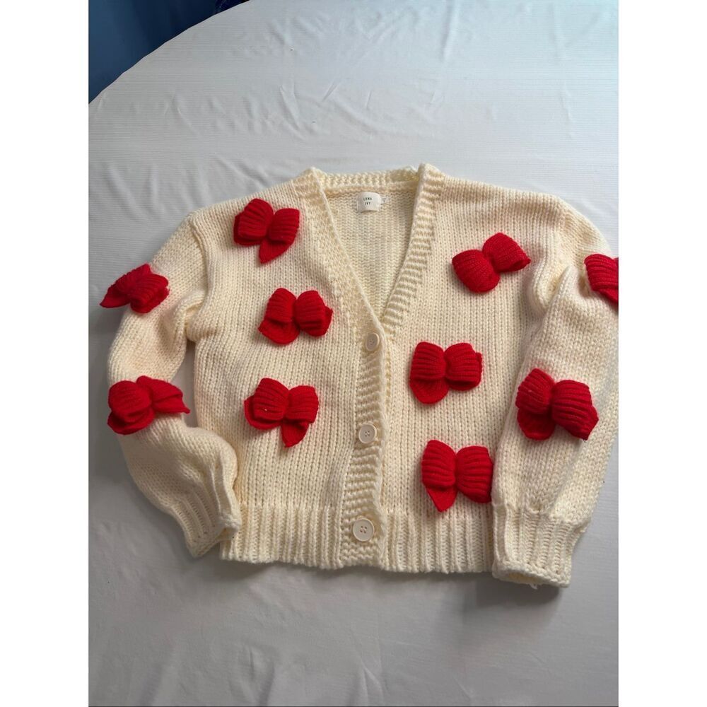 Luna Ivy 3D Bow Cardigan Sweater Size Small